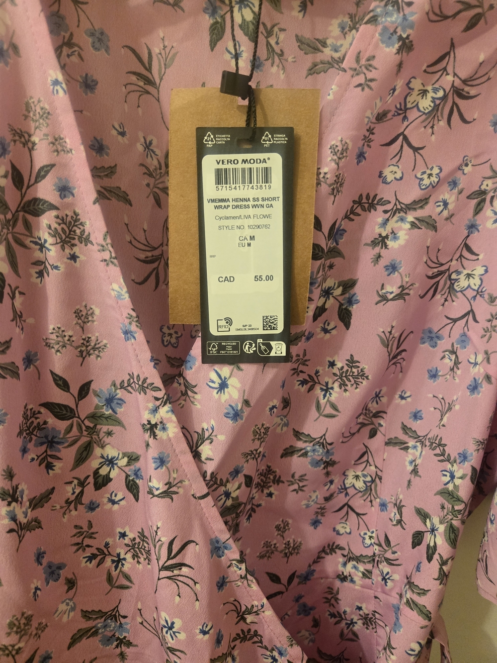 Vero Moda Pink Floral Midi Wrap Dress with Flutter Sleeves - Picture 2 of 3